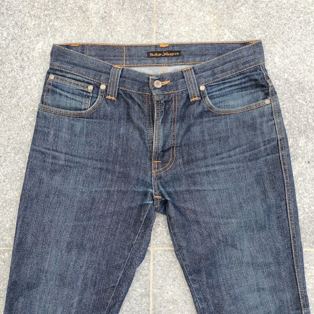 Nudie Mens Jeans Blue Denim Slim Jim Straight Leg Cotton Made in Italy Size 31 - Picture 5 of 14
